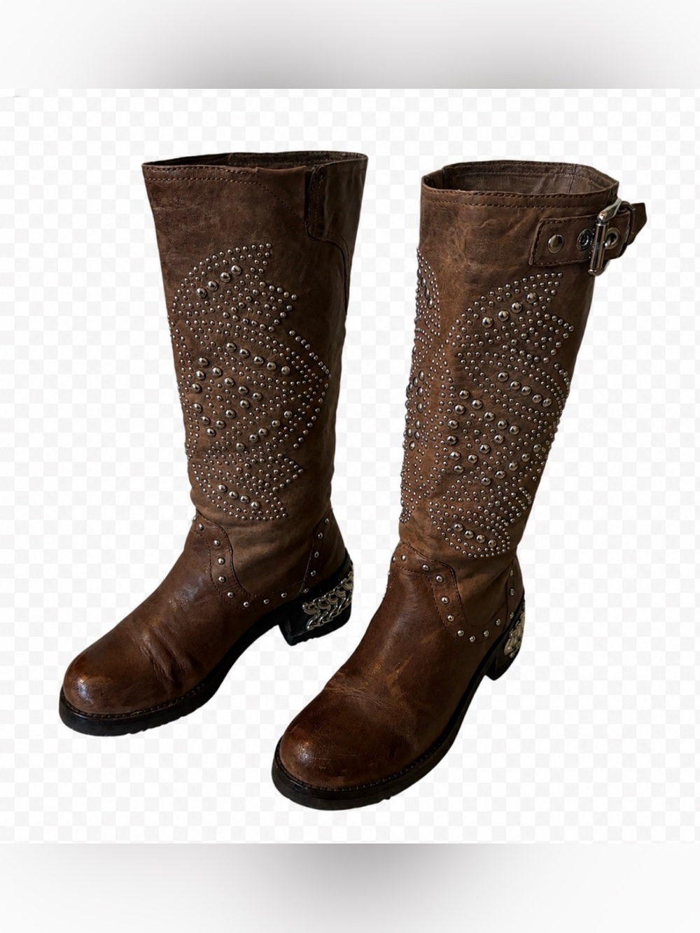 231. Donald J. Pliner Brown Studded Knee-High Boots, Size 6
